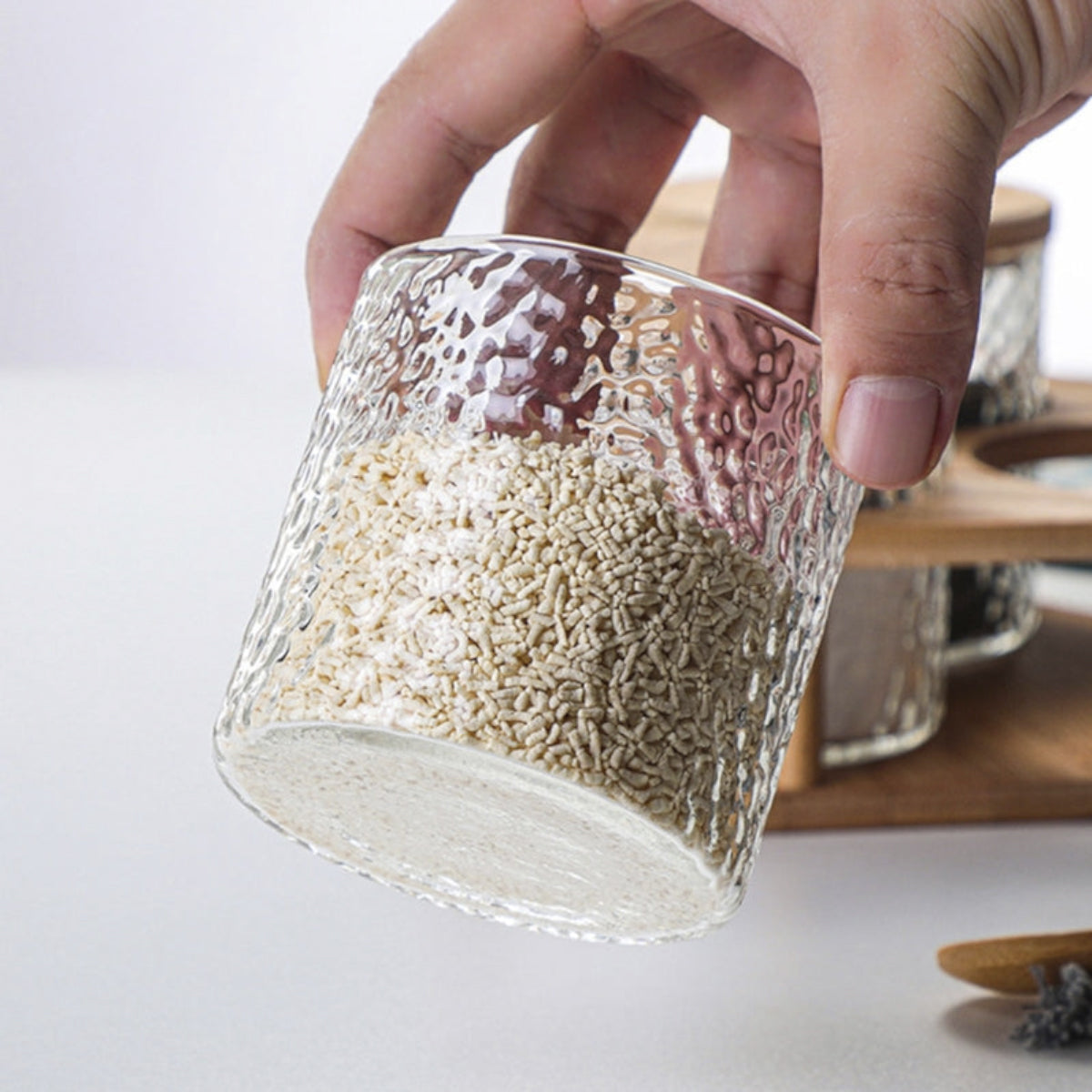 Glass Spice Cellar Set With Bamboo Spoons