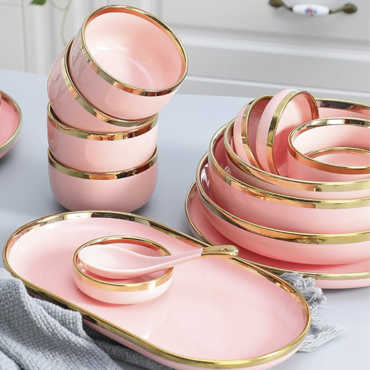 Gilt Rim Pink Dinnerware Set