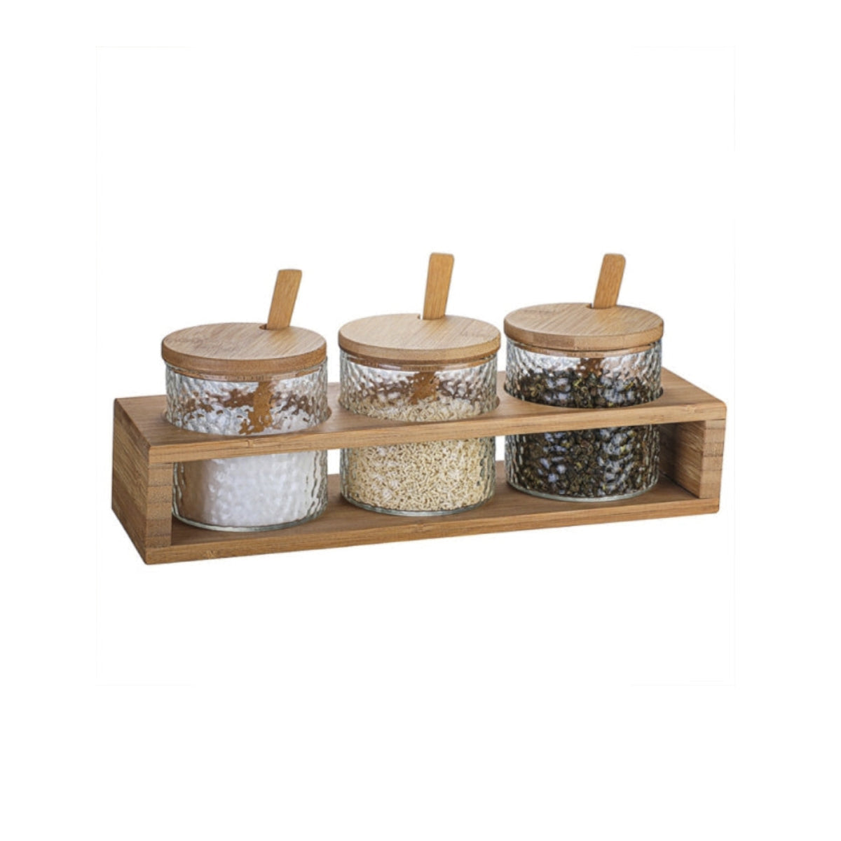 Glass Spice Cellar Set With Bamboo Spoons