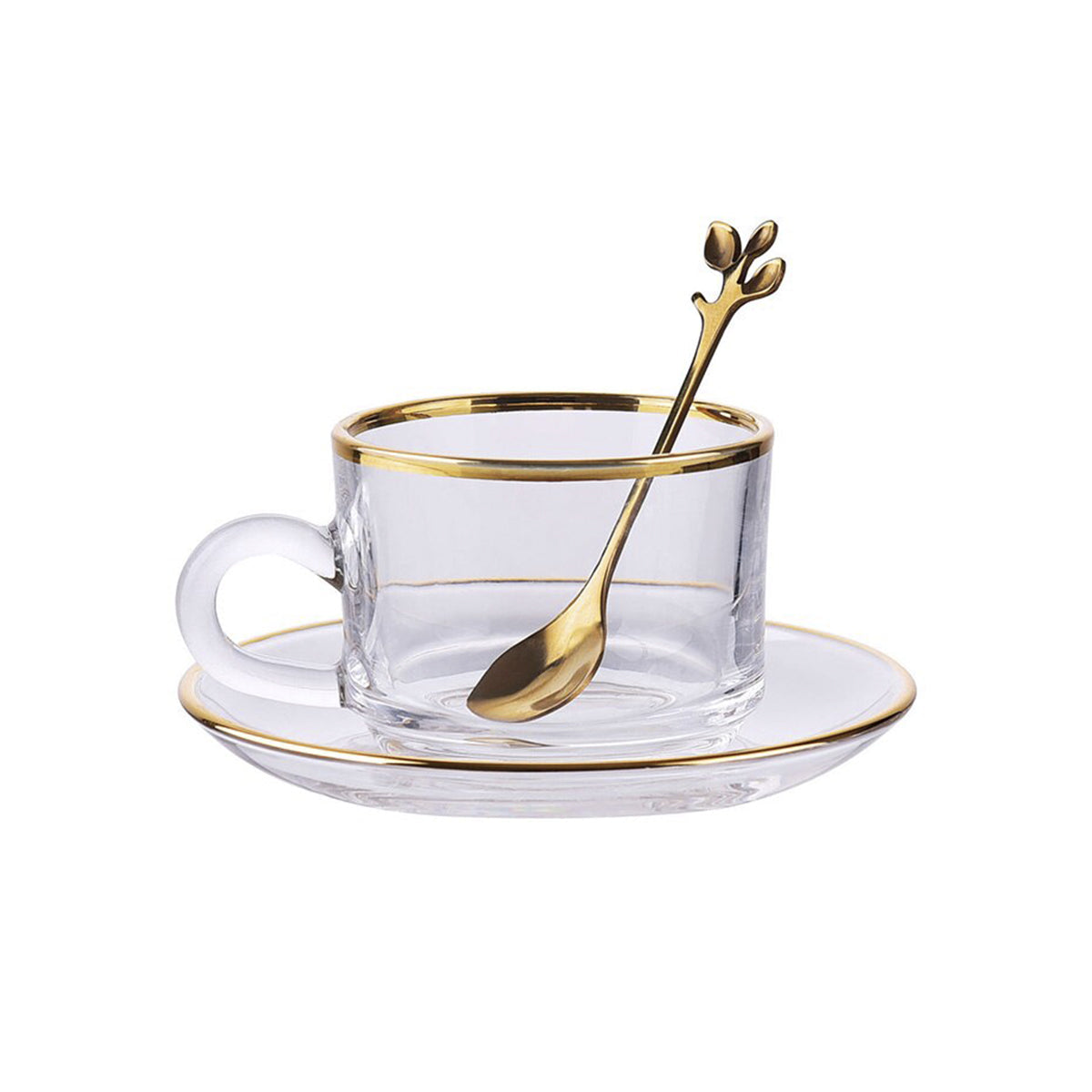 Golden edge Glass Cup With Spoon