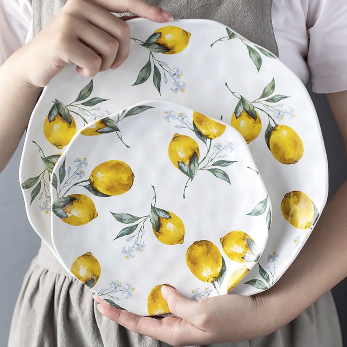 Creative Lemon-Printed Ceramic Dinner Plate