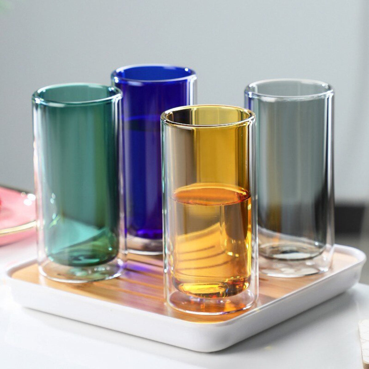 Colored Double Bottom Drinking Glass