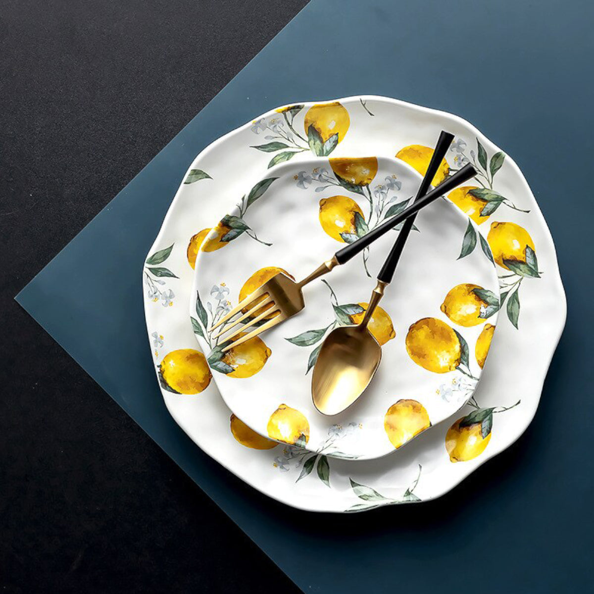 Creative Lemon-Printed Ceramic Dinner Plate