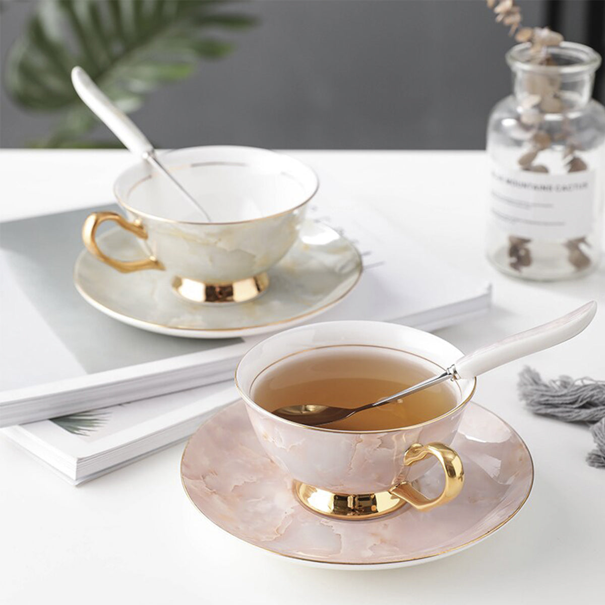 Rose With Gold Marble Tea Cup