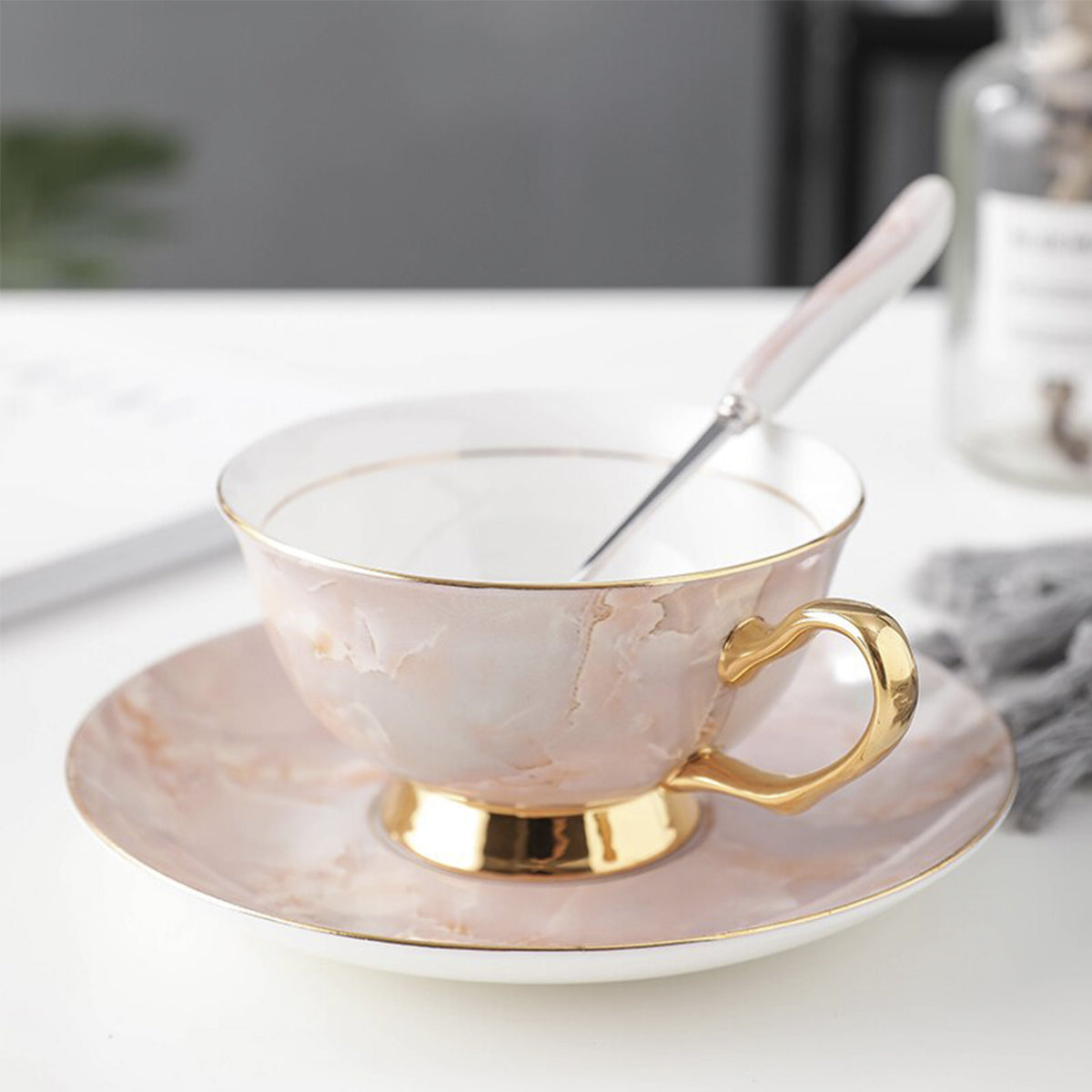 Rose With Gold Marble Tea Cup