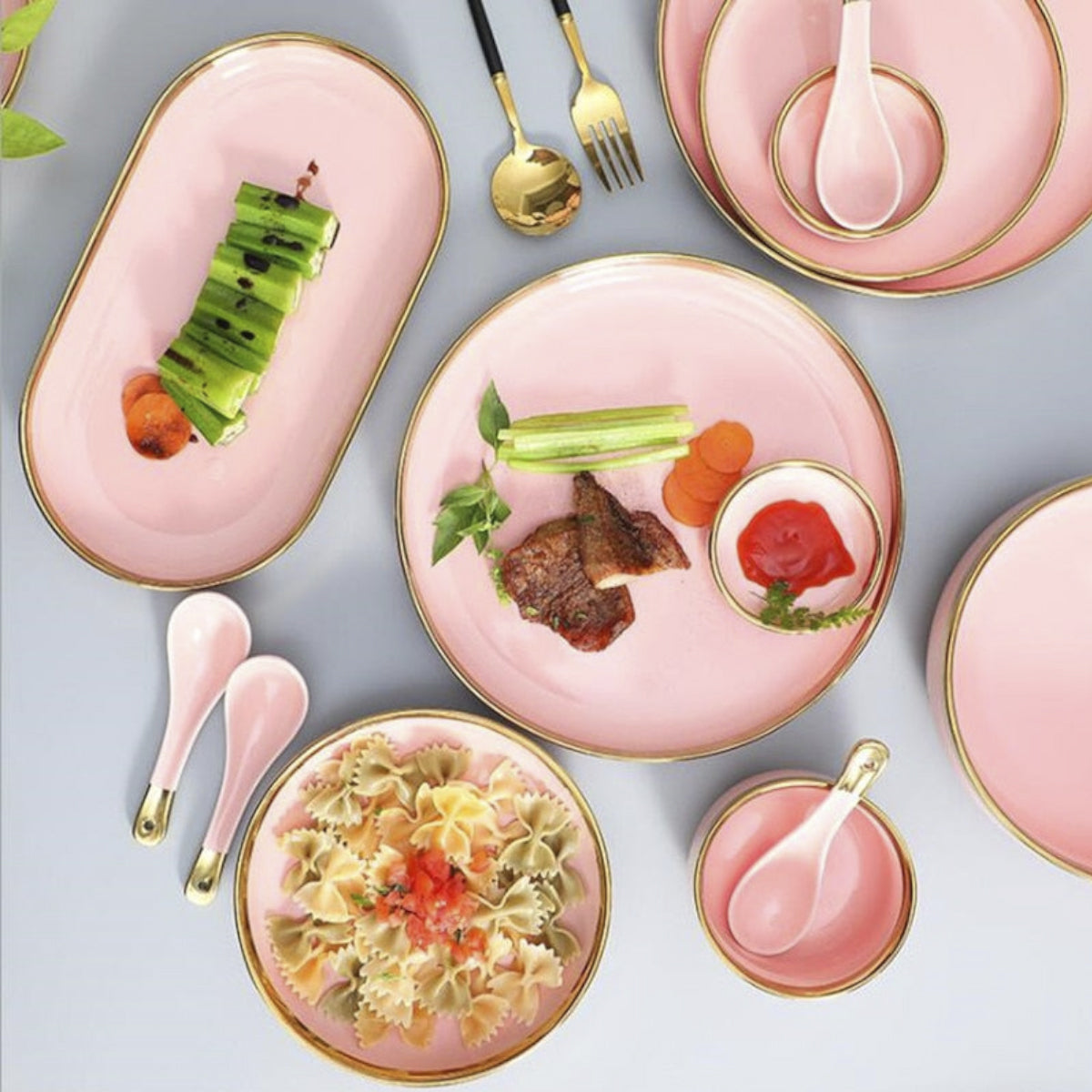 Gilt Rim Pink Dinnerware Set