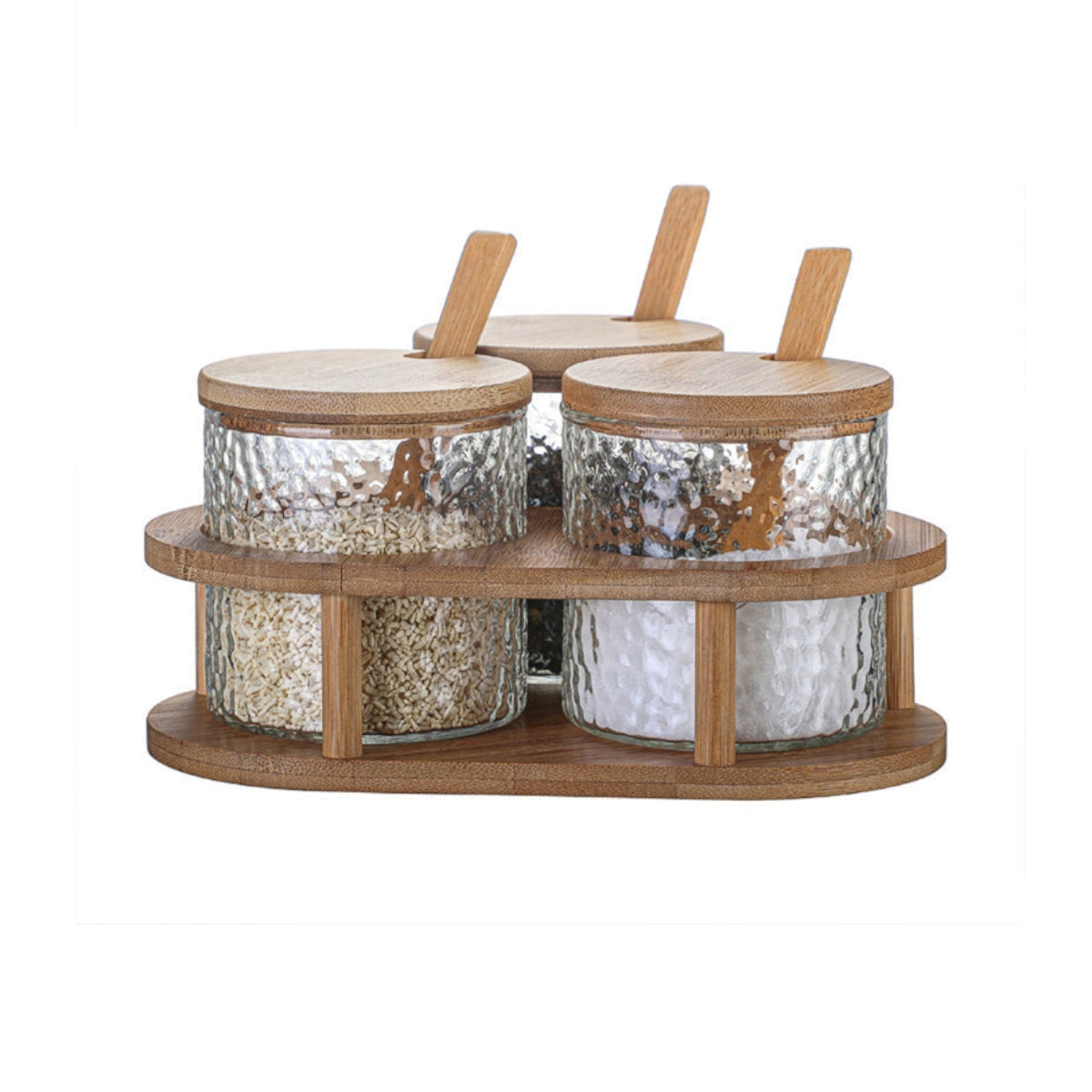 Glass Spice Cellar Set With Bamboo Spoons