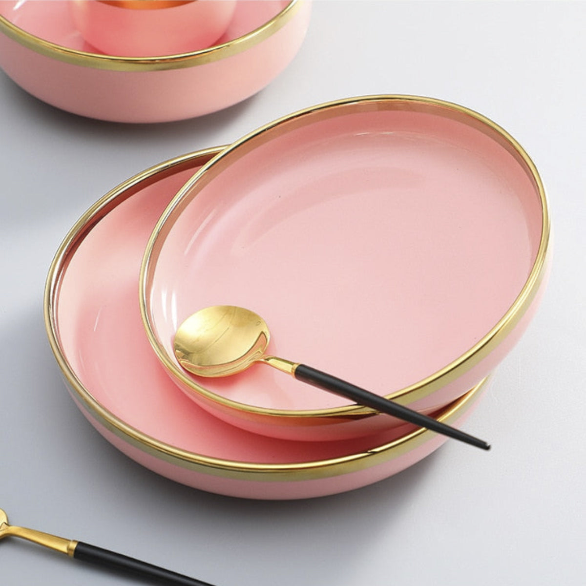 Gilt Rim Pink Dinnerware Set