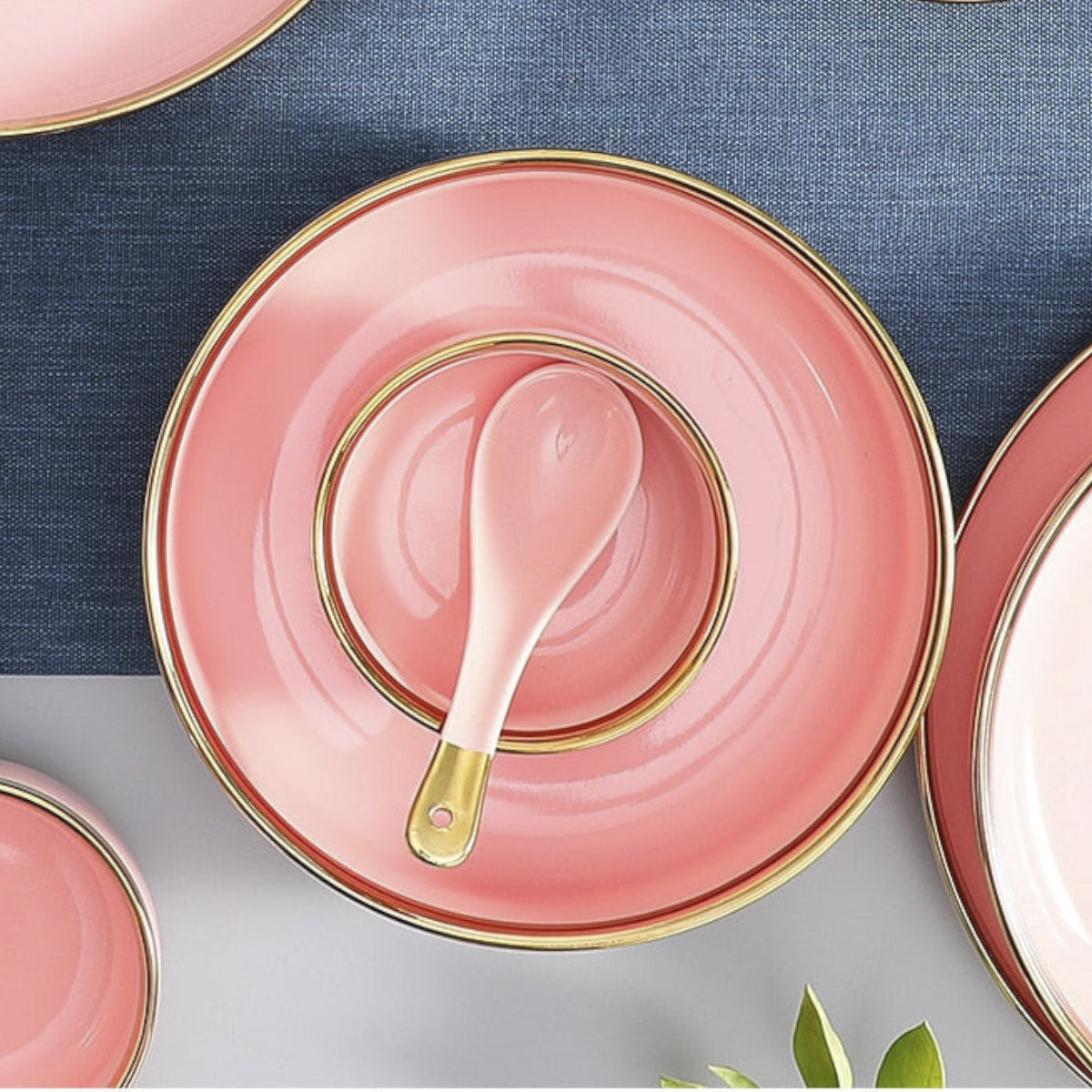 Gilt Rim Pink Dinnerware Set