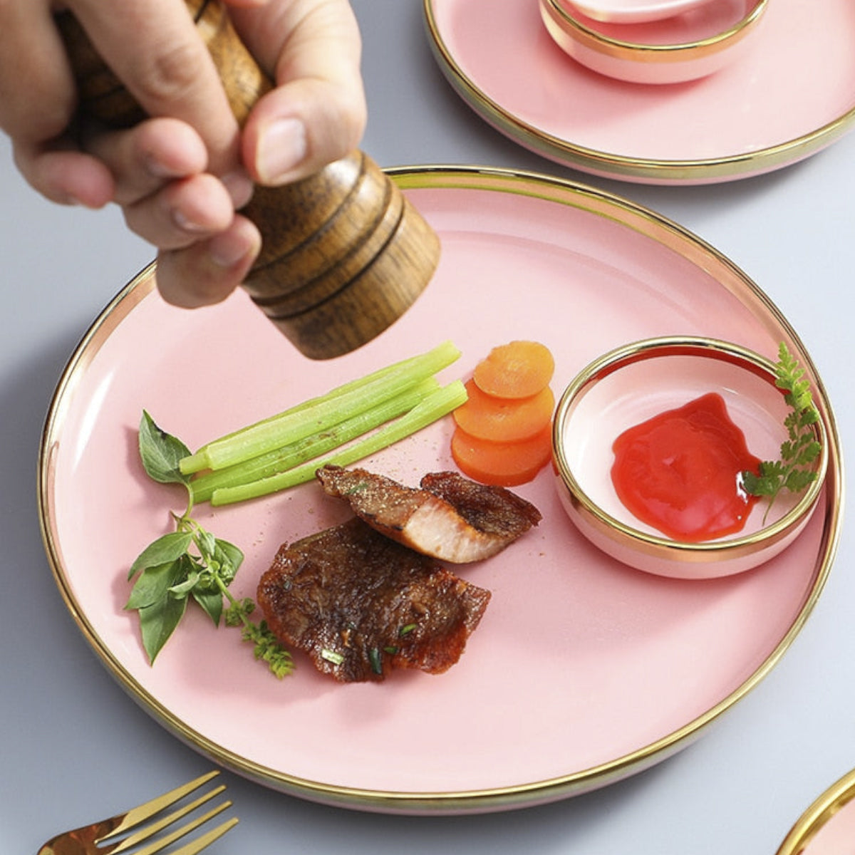 Gilt Rim Pink Dinnerware Set