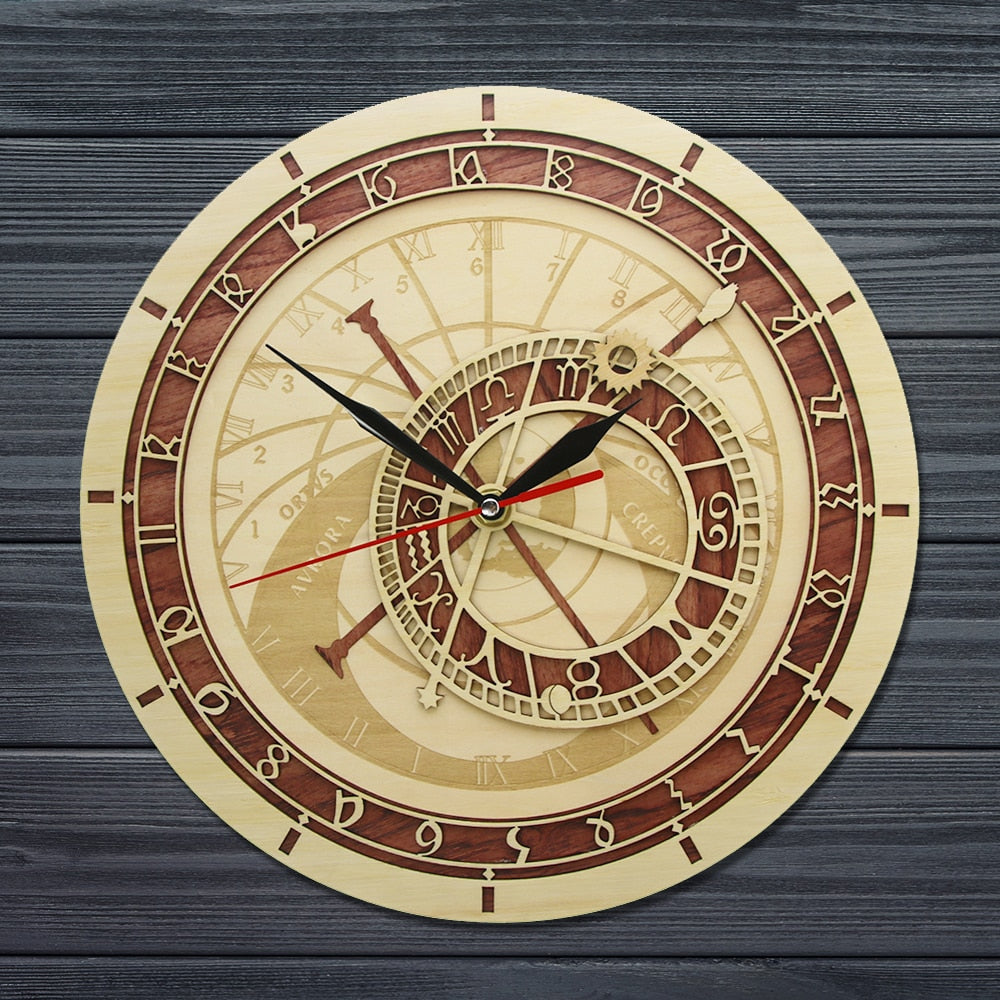 Wooden Astronomy Style Wall Clock