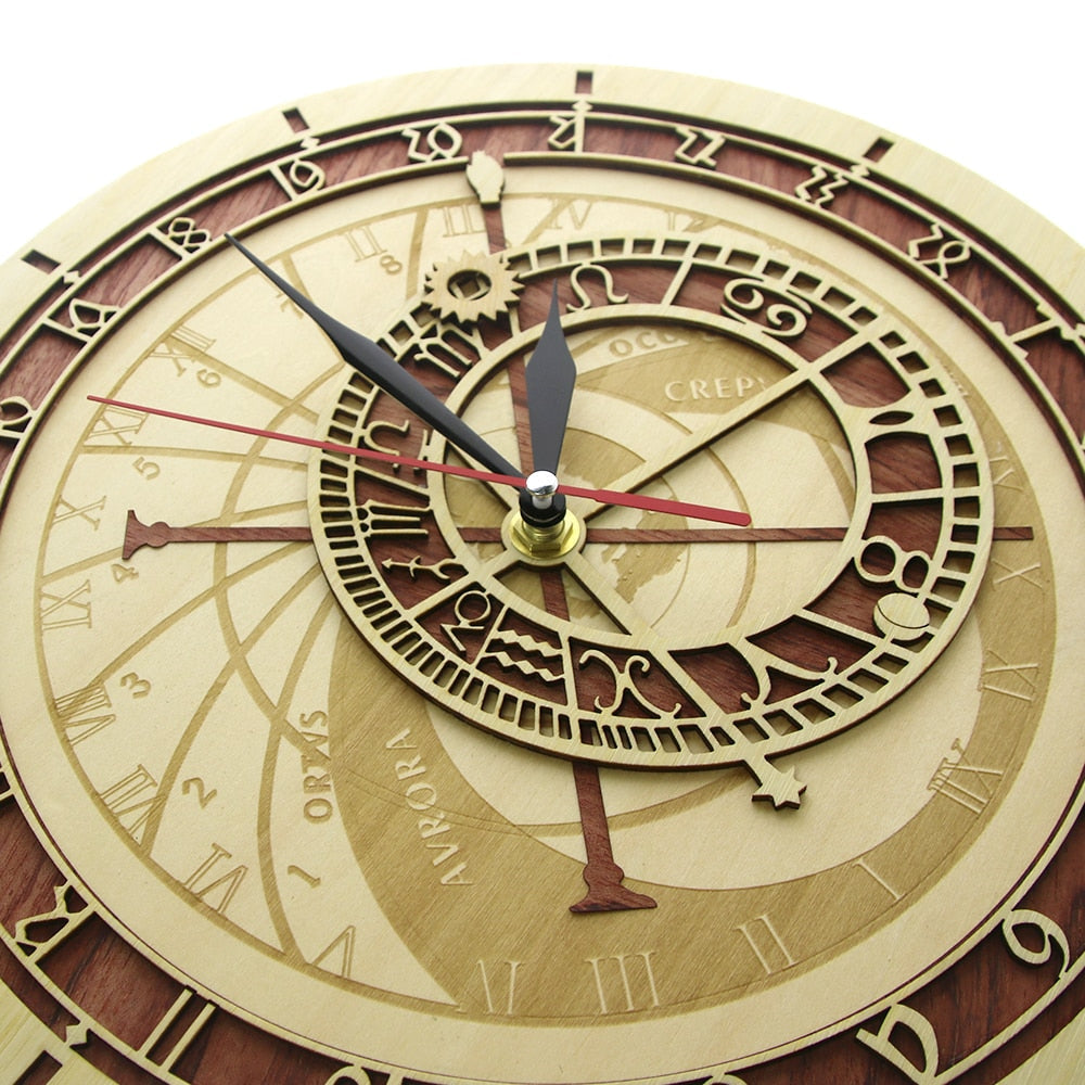 Wooden Astronomy Style Wall Clock